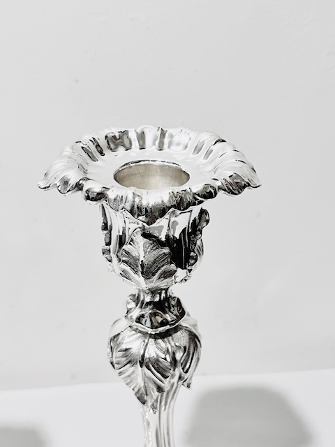 Pair of Antique Elkington Cast Silver Plated Candlesticks