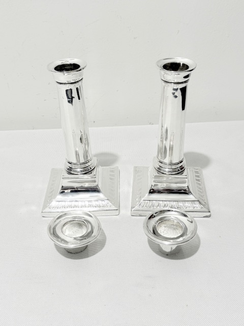Smart Pair of Antique Silver Plated Candlesticks