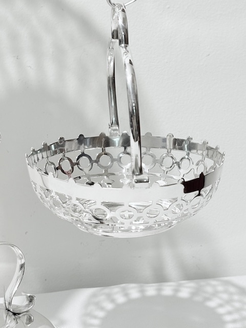 Antique Silver Plated Epergne with Central Flower Vase and Two Pierced Bowls