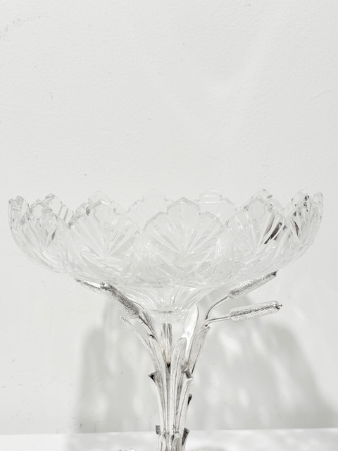 Antique Silver Plated and Cut Glass Centrepiece on a Rocky Base Antique Silver Plated and Cut Glass Centrepiece on a Rocky Base