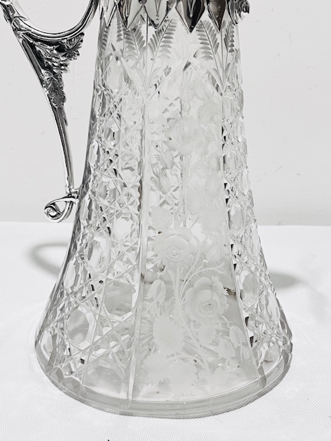 Elaborate Antique Silver Plated and Glass Claret Jug