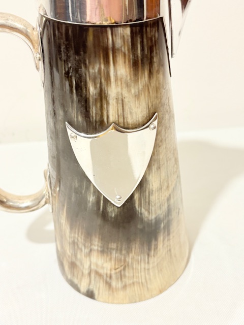 Unusual Antique Silver Plated and Cow Horn Claret Jug Unusual Antique Silver Plated and Cow Horn Claret Jug