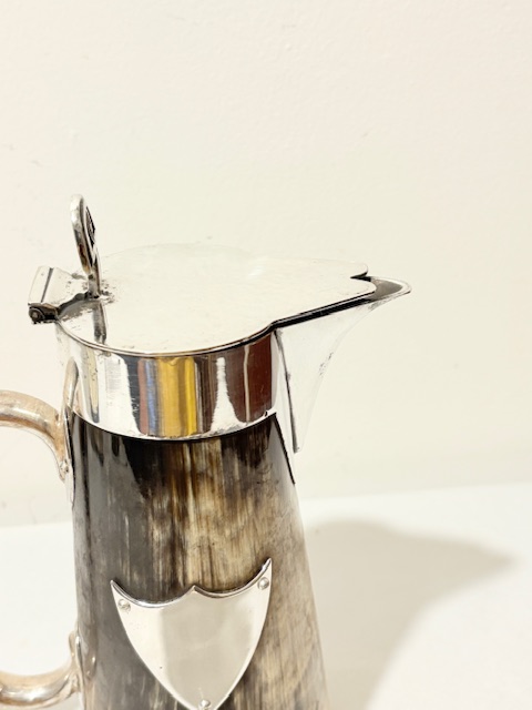 Unusual Antique Silver Plated and Cow Horn Claret Jug Unusual Antique Silver Plated and Cow Horn Claret Jug