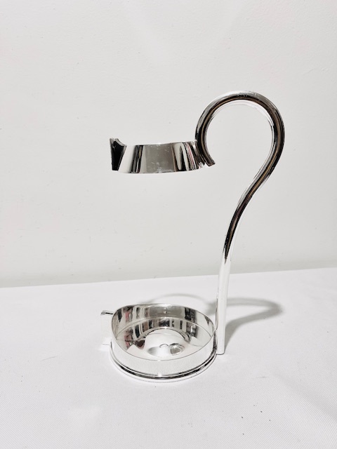 Antique Silver Plated Wine Bottle Holder with Curved Handle