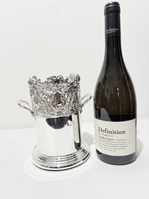 Antique Silver Plated Wine Bottle Sleeve with Two Side Handles