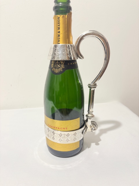 Silver Plated Champagne Bottle Holder Engraved with a Geometric Design