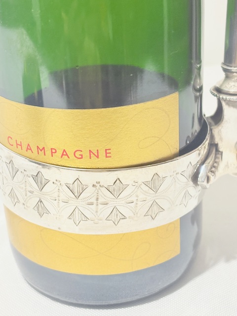 Silver Plated Champagne Bottle Holder Engraved with a Geometric Design Silver Plated Champagne Bottle Holder Engraved with a Geometric Design