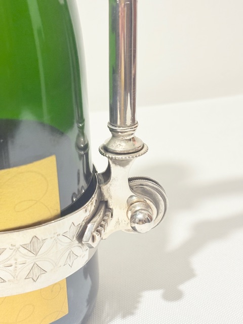 Silver Plated Champagne Bottle Holder Engraved with a Geometric Design Silver Plated Champagne Bottle Holder Engraved with a Geometric Design