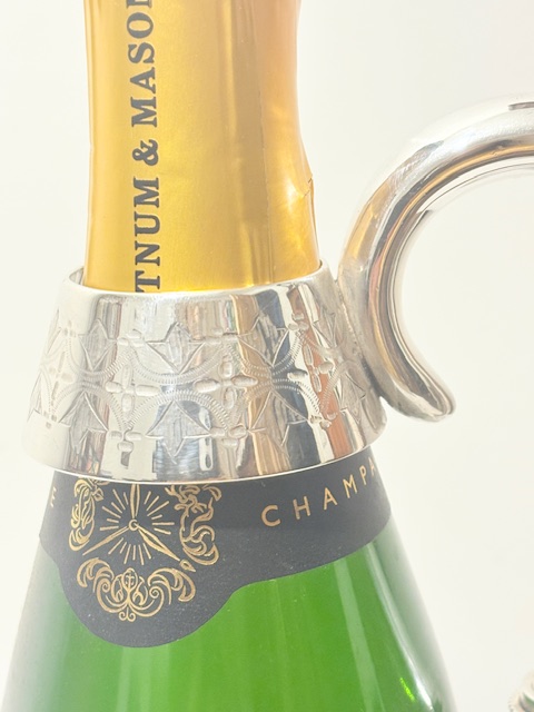 Silver Plated Champagne Bottle Holder Engraved with a Geometric Design Silver Plated Champagne Bottle Holder Engraved with a Geometric Design