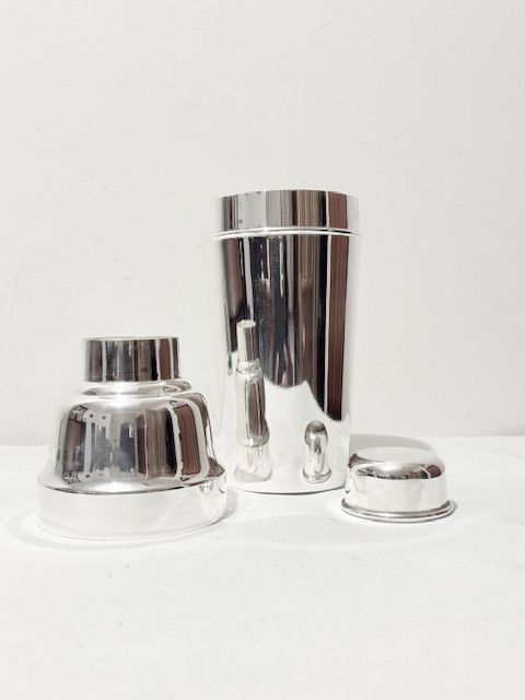Antique Silver Plated Three Piece Cocktail Shaker Antique Silver Plated Three Piece Cocktail Shaker