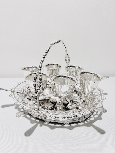 Antique Silver Plated Egg Cruet Shaped Like a Flower Basket