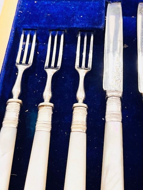 12 Place Setting Antique Silver Plated with Mother of Pearl Handles Fruit or Dessert Cutlery