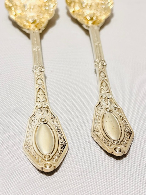 Boxed Pair of Antique Silver Plated Berry, Fruit Serving or Dessert Spoons