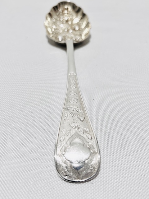 Pair of Dessert or Berry Serving Spoons Embossed with Fruit and Gilded