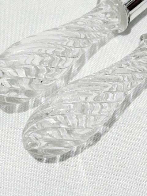 Antique Pair of Silver Plated and Glass Salad Servers