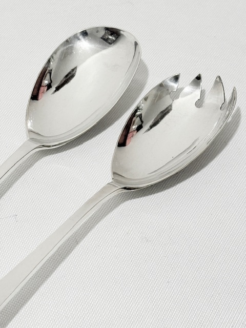 Antique Pair of Silver Plated and Glass Salad Servers
