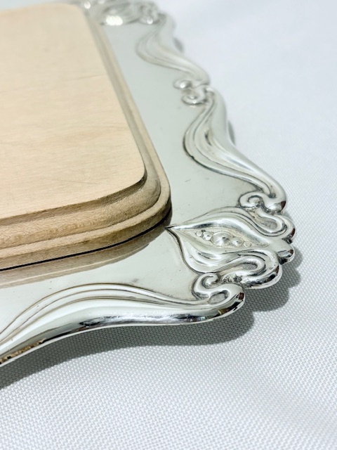 Silver Plated and Wooden Bread or Cheese Board on Tray