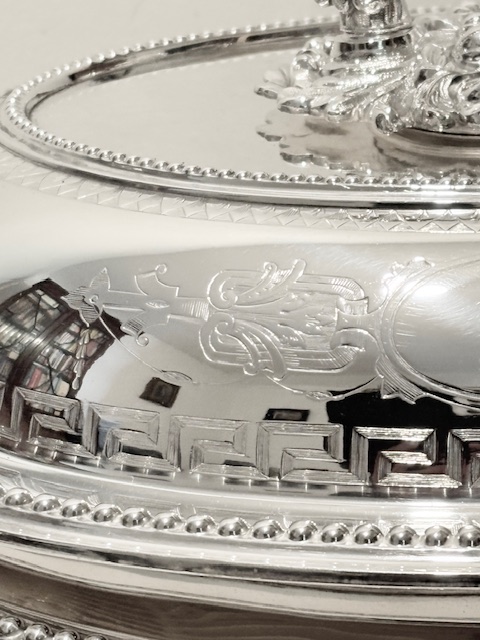 Handsome Antique Silver Plated Entree Dish on Warming Stand