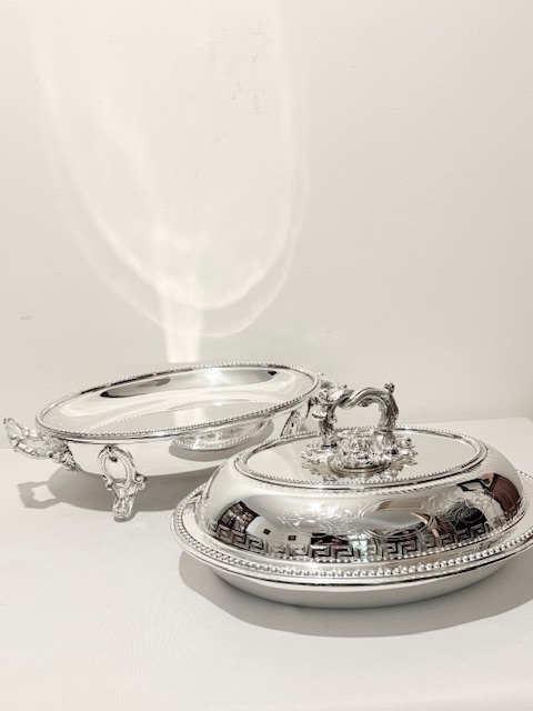 Handsome Antique Silver Plated Entree Dish on Warming Stand
