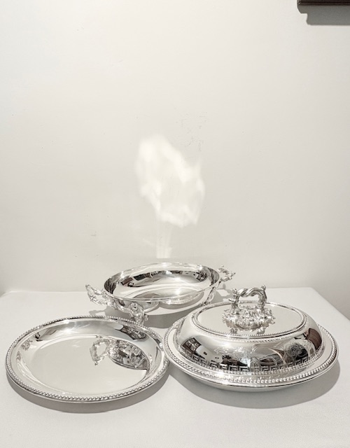 Handsome Antique Silver Plated Entree Dish on Warming Stand