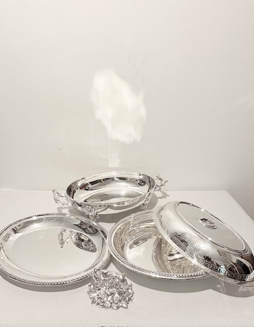 Handsome Antique Silver Plated Entree Dish on Warming Stand