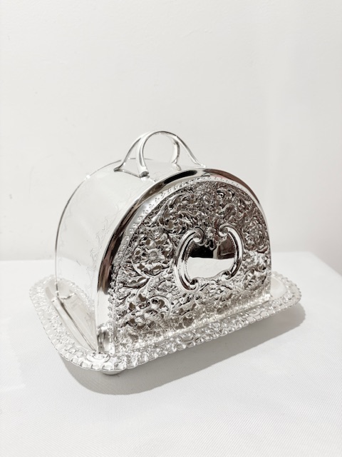 Antique Silver Plated Cheese Dish with Dome Lid