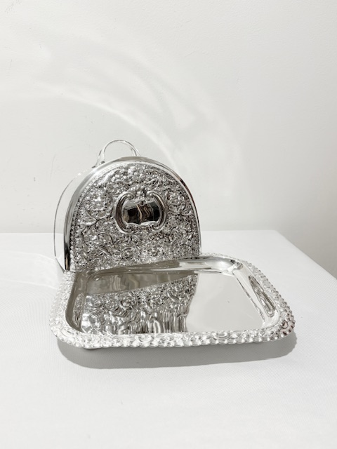 Antique Silver Plated Cheese Dish with Dome Lid