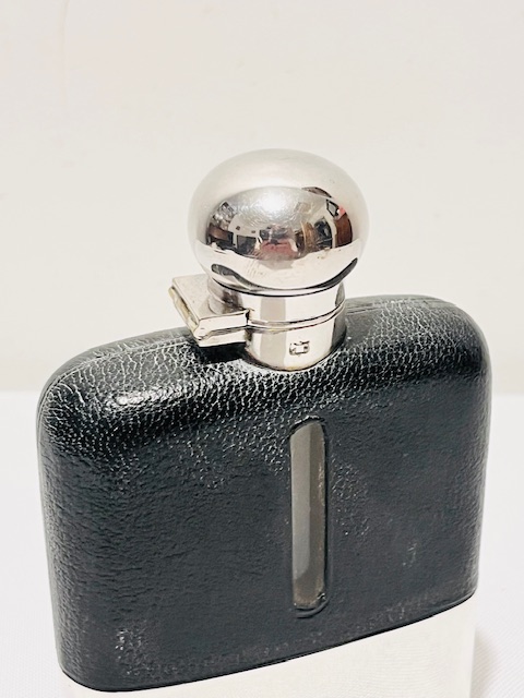 Antique Silver Plated and Leather Bound Hip Flask