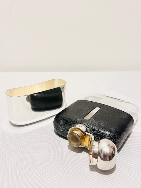 Antique Silver Plated and Leather Bound Hip Flask