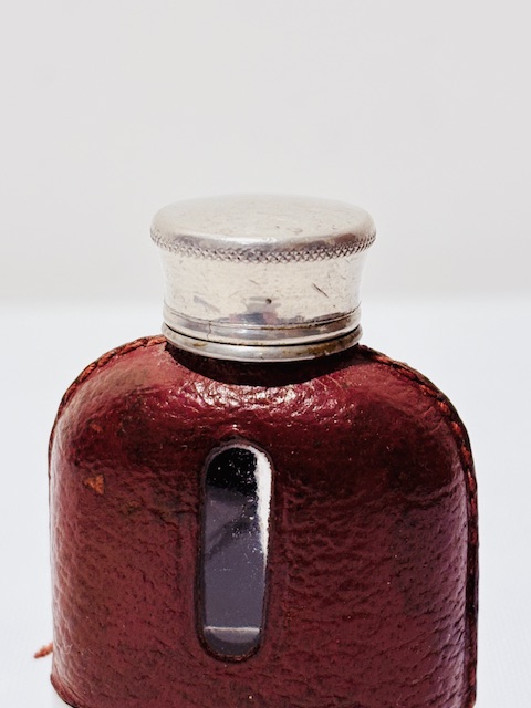 Vintage Silver Plated and Leather Bound Hip Flask 1oz Capacity