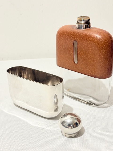 Antique Silver Plated and Cut Hide Hip Flask Antique Silver Plated and Cut Hide Hip Flask