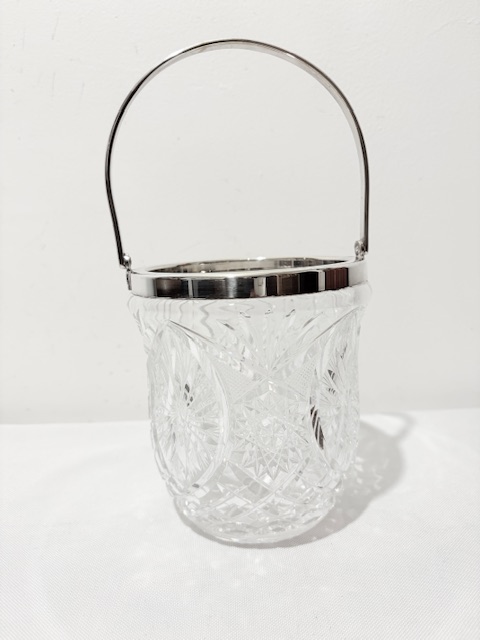 Vintage Swing Handle Silver Plated and Cut Glass Ice Pail or Bucket