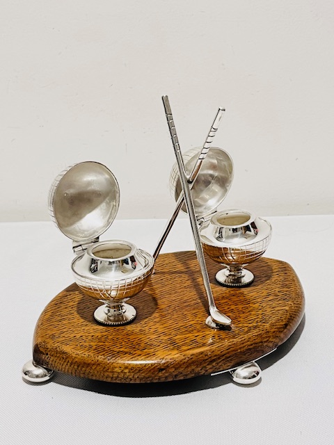 Antique Silver Plated and Oak Novelty Ink Stand