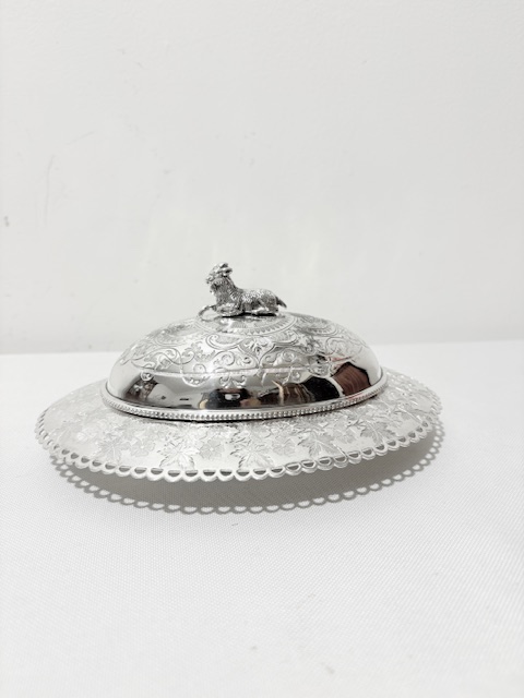 Antique Oval Silver Plated Butter Dish with Wide Flared Rim