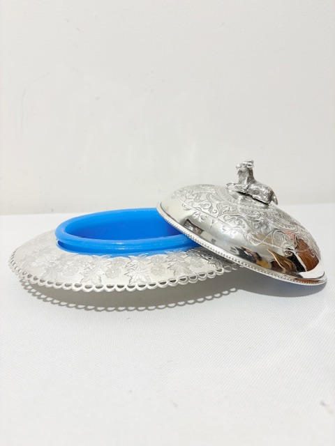 Antique Oval Silver Plated Butter Dish with Wide Flared Rim