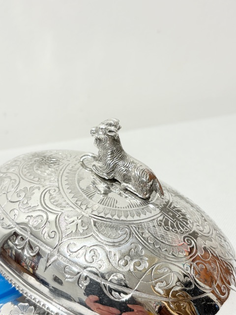 Antique Oval Silver Plated Butter Dish with Wide Flared Rim