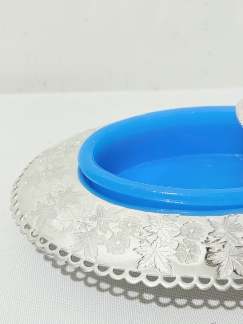 Antique Oval Silver Plated Butter Dish with Wide Flared Rim