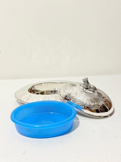 Antique Oval Silver Plated Butter Dish with Wide Flared Rim