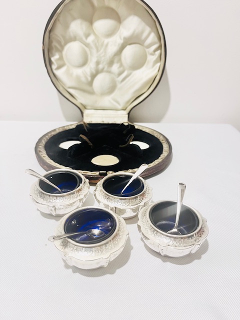 Set of Four Boxed Antique Silver Plated Salt Cellars