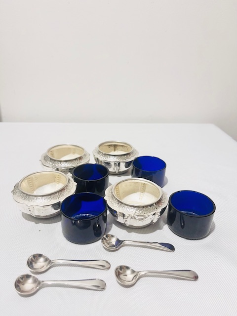 Set of Four Boxed Antique Silver Plated Salt Cellars