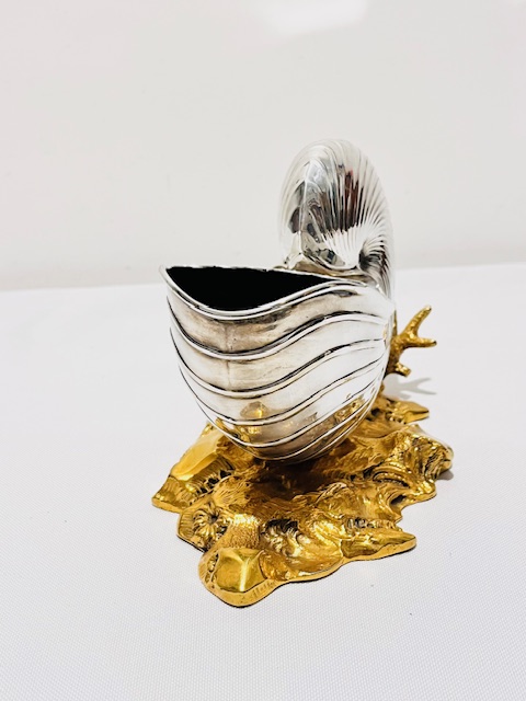 Antique Silver and Gold Plated Shell Shaped Spoon Warmer