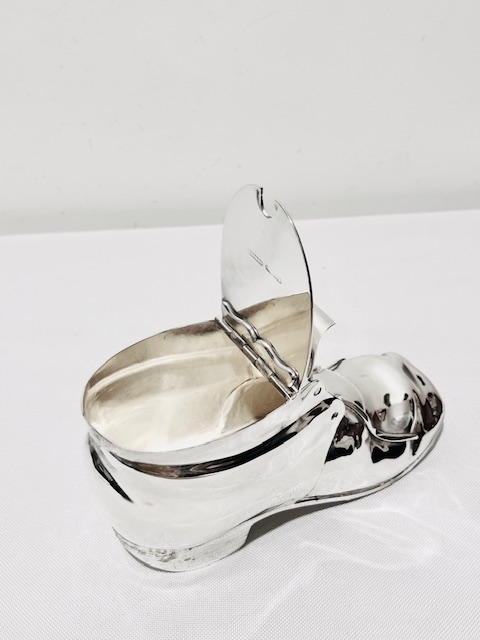 Novelty Antique Silver Plated Spoon Warmer Modelled as a Shoe Novelty Antique Silver Plated Spoon Warmer Modelled as a Shoe