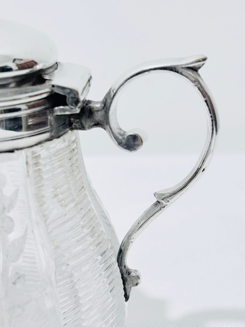 Antique Silver Plated and Cut Glass Mustard Pot with Side Looped Handle