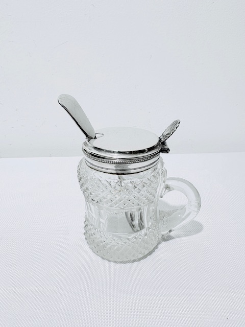 Antique Silver Plated and Cut Glass Mustard Pot (c.1880)