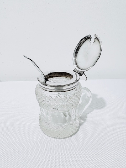 Antique Silver Plated and Cut Glass Mustard Pot