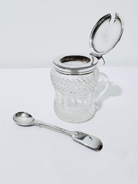 Antique Silver Plated and Cut Glass Mustard Pot