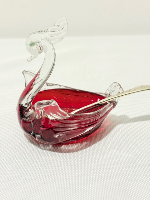 Charming Set of Five Novelty Vintage Glass Swan Shaped Salts