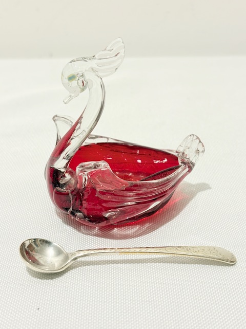 Charming Set of Five Novelty Vintage Glass Swan Shaped Salts