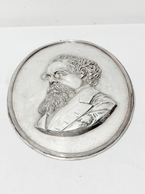 Antique Silver Plated Plaque Depicting Charles Dickens