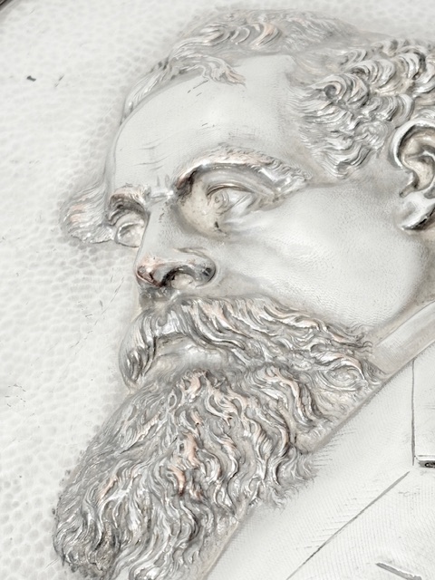 Antique Silver Plated Plaque Depicting Charles Dickens
